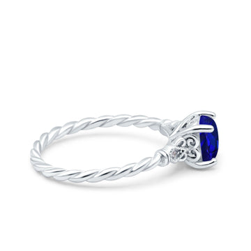 Art Deco Cushion Three Stone Wedding Bridal Ring Simulated Blue Sapphire CZ 925 Sterling Silver